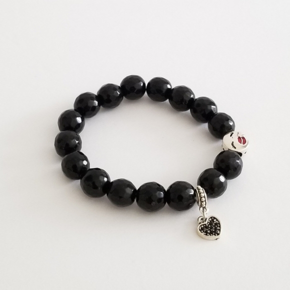 New Black Onyx Stone Silver Charm Bracelet - Picture 3 of 3